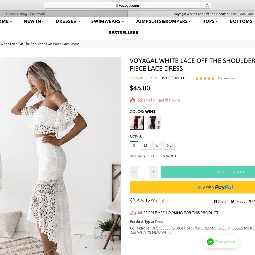 VOYAGAL WHITE LACE OFF THE SHOULDER TWO PIECE LACE